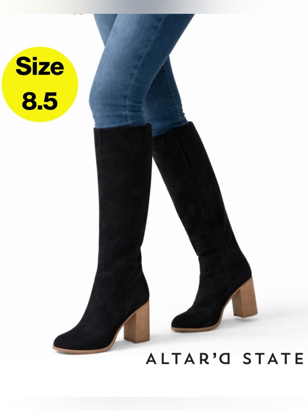 ALTAR’D STATE 🖤 Black Knee-High Suede Heeled Boots (Women’s Size 8.5)